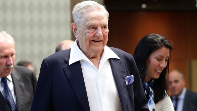 Trump on Wednesday called for RICO charges against 95-year-old billionaire investor George Soros, pictured here in 2019.