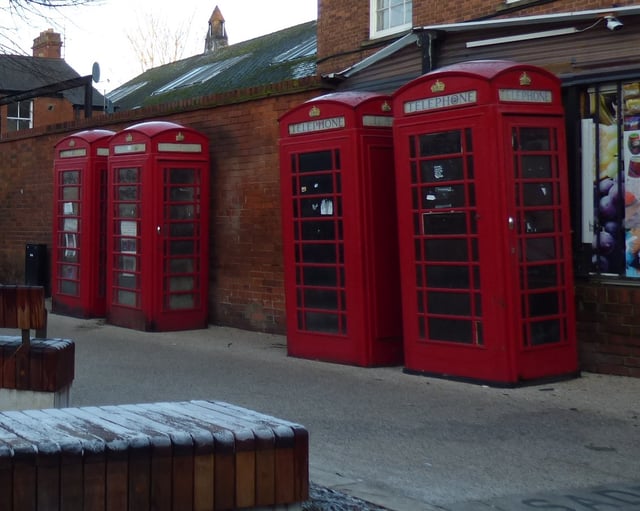 The four red telephone boxes in Enfield Town