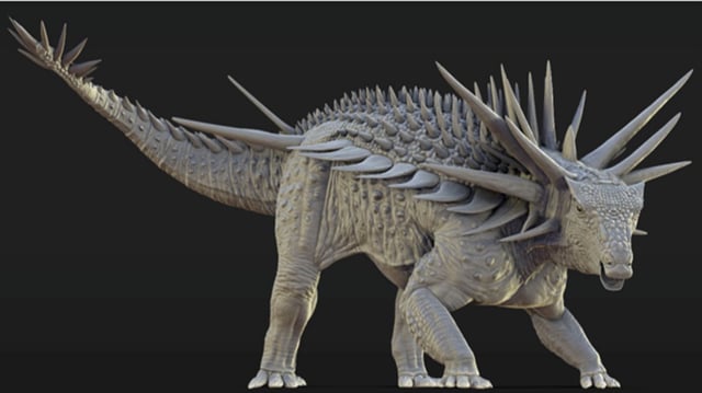 An artistic reconstruction of the Spicomellus after, whose skeleton was covered in spikes, some fused to the animal’s skeleton, measuring as much as 3.2 feet long.