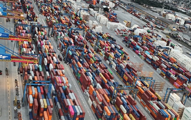 A drone view shows the port of Santos in Brazil, July 31, 2025. REUTERS/Jorge Silva/File Photo