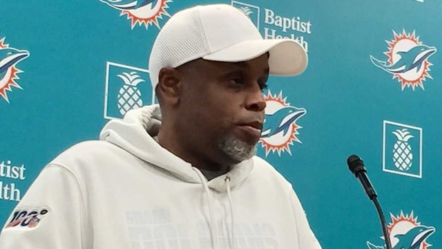 Miami Dolphins general manager Chris Grier answers questions from reporters April 15, 2025.

HAL HABIB / USA TODAY NETWORK via Imagn Images