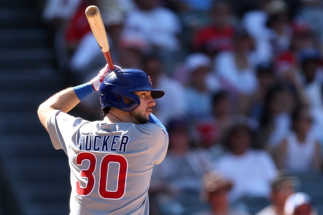 ANAHEIM, CALIFORNIA - AUGUST 24: Kyle Tucker #30 of the Chicago Cubs in action against the Los Angeles Angels at Angel Stadium of Anaheim on August 24, 2025 in Anaheim, California. (Photo by Luke Hales/Getty Images)