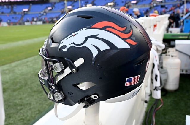 BALTIMORE, MARYLAND - NOVEMBER 03: A view of the Denver Broncos logo on a helmet during the game against the Baltimore Ravens at M&T Bank Stadium on November 03, 2024 in Baltimore, Maryland. (Photo by G Fiume/Getty Images)