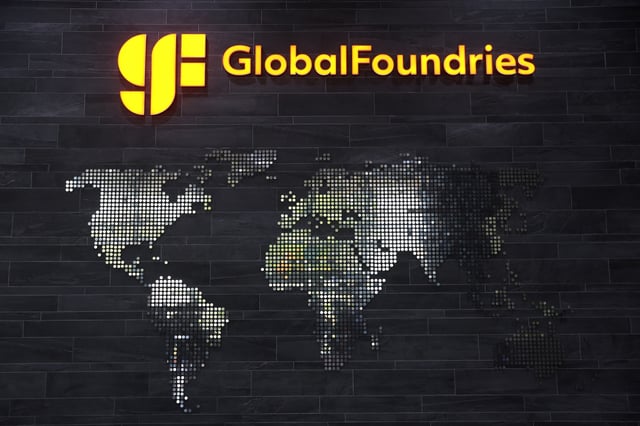 A signage at U.S. chipmaker GlobalFoundries' new fabrication plant in Singapore, September 12, 2023. REUTERS/Edgar Su/File Photo