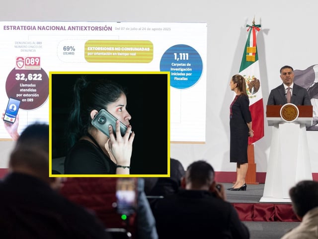 El Secretario de Seguridad y Protección Ciudadana, Omar García Harfuch, presentó avances en la estrategia nacional contra la extorsión. | Crédito: Presidencia/Canva
