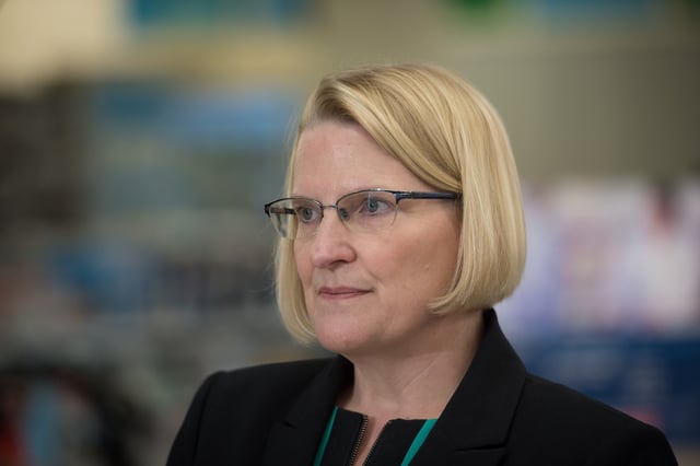 Ontario Health Minister Sylvia Jones listens to questions from reporters following a press conference in Etobicoke, Ont., on Wednesday, January 11, 2023. THE CANADIAN PRESS/ Tijana Martin