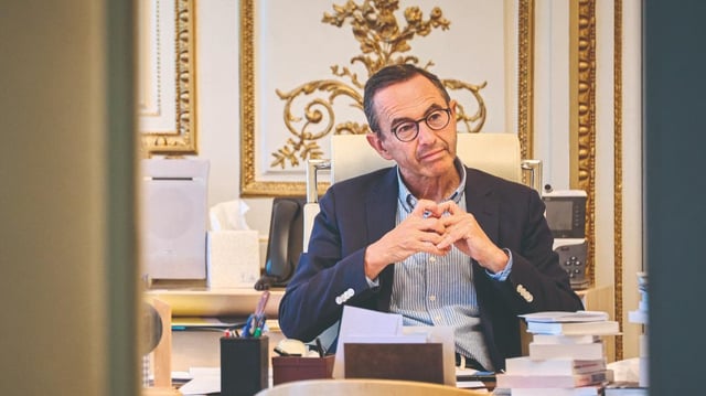 Bruno Retailleau, dimanche 24 août, à son bureau Place Beauvau, au retour de son déplacement aux Antilles.