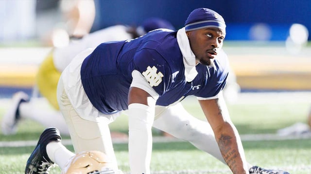 Notre Dame running back Jeremiyah Love during a Notre Dame football spring practice at Irish Athletic Center on Wednesday, March 26, 2025, in South Bend. © MICHAEL CLUBB/SOUTH BEND TRIBUNE / USA TODAY NETWORK via Imagn Images