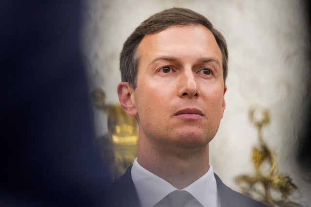 Jared Kushner looks on during a swearing-in ceremony of Special Envoy Steve Witkoff in the Oval Office at the White House on May 6, 2025.