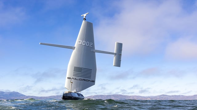 The Saildrone Surveyor, a fully autonomous deepwater unmanned surface vehicle (USV).