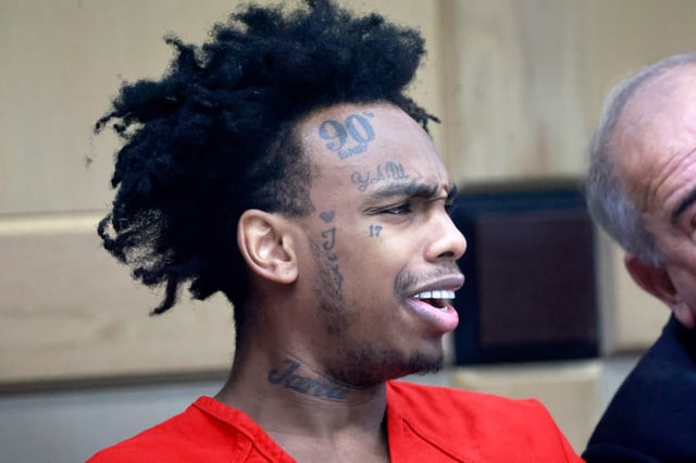 Rapper YNW Melly reacts during a court appearance on Friday March 7, 2025 for his upcoming double murder retrial. The rapper, whose real name is Jamell Demons, is accused of murdering two of his childhood friends, Chris “YNW Juvy” Thomas and Anthony “YNW Sakchaser” Williams, in 2018. (Mike Stocker/South Florida Sun Sentinel)