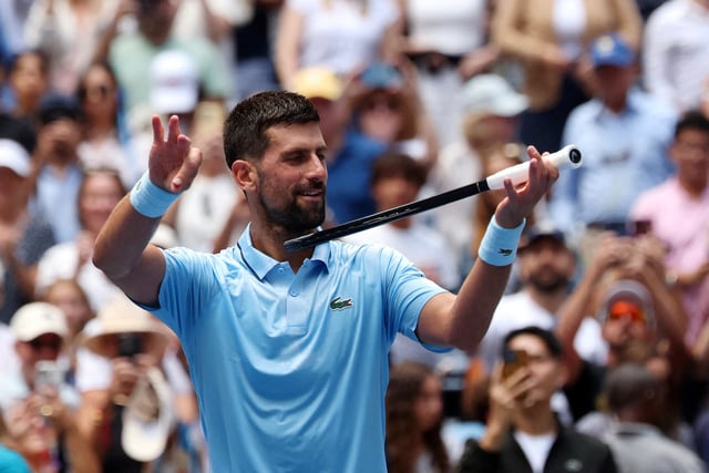 Tennis - U.S. Open - Flushing Meadows, New York, United States - August 27, 2025 Serbia's Novak Djokovic celebrates winning his second round match against Zachary Svajda of the U.S. REUTERS/Brendan Mcdermid