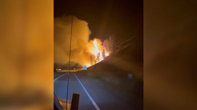 A wildfire near Peachland, B.C. on Tuesday, Aug. 26, 2025. 