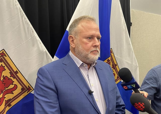 Kevin Bullock, CEO and president of NexGold Mining Corp., speaks with reporters in Halifax on Wednesday Aug. 27, 2025. The Nova Scotia government has given its final approval for the $1.7-billion Goldboro gold mine project. 