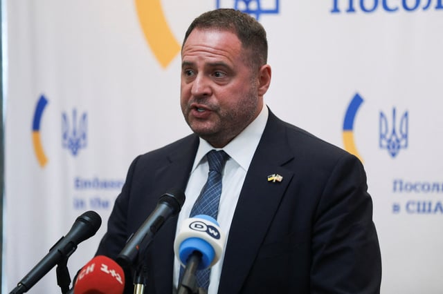 Ukrainian Presidential Office Head Andriy Yermak speaks during a press briefing at the Ukrainian Embassy in Washington, D.C., U.S., June 4, 2025. REUTERS/Anna Rose Layden/ File Photo