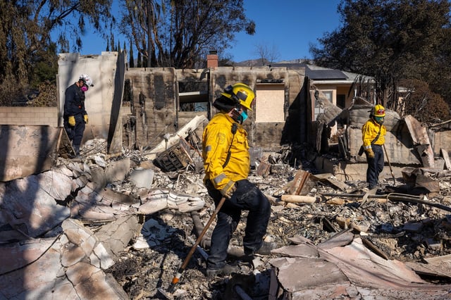 FEMA Urban Search and Rescue work with L.A. County Fire Fighters in Altadena on Jan. 12, 2025.