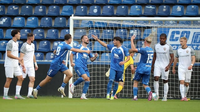 Torjubel zum 1:0 durch Nr.26 Aleksa Marusic, 1.FC Magdeburg II.