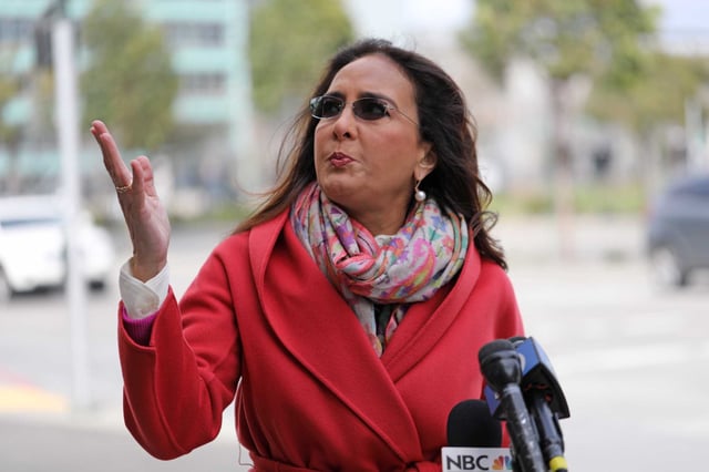 Harmeet Dhillon, seen here in 2023 in Oakland, is a former vice-chair of the California Republican Party. Now an assistant attorney general, she is targeting the California EPA over its racial equity initiatives.