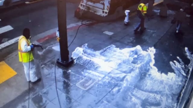 San Francisco city crews clean areas where homeless encampments once were. (Aug. 26, 2025)