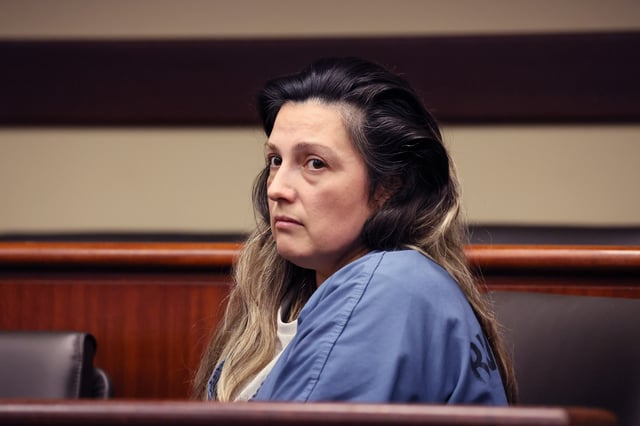Rebecca Haro appears in court for her arraignment on Aug. 26, 2025, at the Riverside Hall of Justice in Riverside, California. Haro and her husband, Jake, were arrested Friday on suspicion of killing their son, Emmanuel Haro, who is 7 months old.