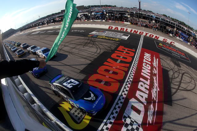 SEPTEMBER 01: Bubba Wallace leads the field to the green flag to start the NASCAR Cup Series Cook Out Southern 500 at Darlington Raceway on September 01, 2024 in Darlington, South Carolina. (Photo by Meg Oliphant/Getty Images)