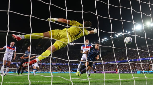 Soccer Football - UEFA Champions League - Play Off - Second Leg - Club Brugge v Rangers - Jan Breydelstadion, Brugge, Belgium - August 27, 2025 Club Brugge's Hans Vanaken scores their second goal past Rangers' Jack Butland REUTERS/Yves Herman