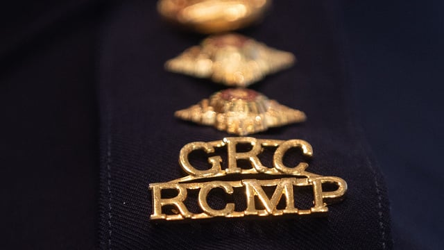 An RCMP epaulette is seen in Edmonton, Wednesday, Feb. 5, 2025. THE CANADIAN PRESS/Jason Franson