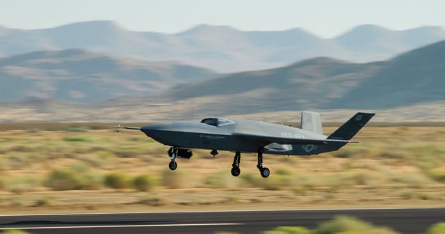 The YFQ-42 takes off for its first flight. (Image credit: GA-ASI)