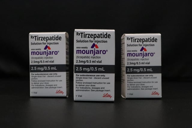 Vials of Eli Lilly's Mounjaro, a tirzepatide injection drug used for treating type 2 diabetes and weigh loss, are placed on a table for a photograph in a health clinic in Hyderabad, India, April 14, 2025. REUTERS/Almaas Masood/File Photo