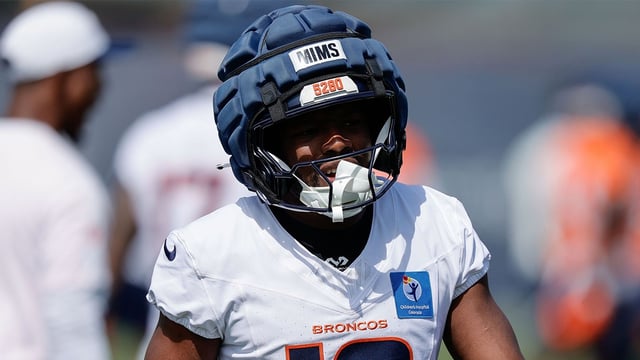 Jul 24, 2025; Englewood, CO, USA; Denver Broncos wide receiver Marvin Mims Jr. (19) during Denver Broncos Training Camp. Mandatory Credit: Isaiah J. Downing-Imagn Images