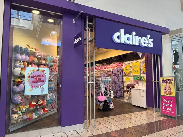 Days after hanging store closing signs after the company filed for bankruptcy, Claire's removed the signs at Weberstown Mall in Stockton, California on Aug. 19, 2025.