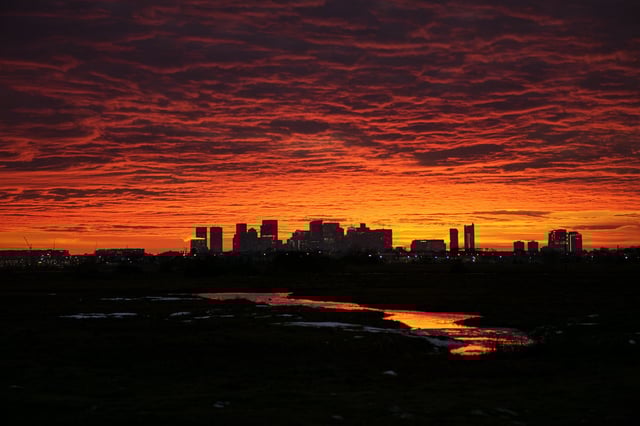 A sunset over Boston