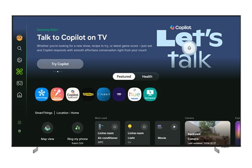 This image, provided by Samsung Electronics Co. on Aug. 28, 2025, shows the company's TV featuring Microsoft Copilot, an artificial intelligence assistant. (PHOTO NOT FOR SALE) (Yonhap)