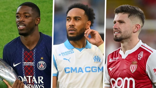 Ousmane Dembélé (Paris Saint-Germain), Pierre-Emerick Aubameyang (Olympique de Marseille) et Caio Henrique (AS Monaco)