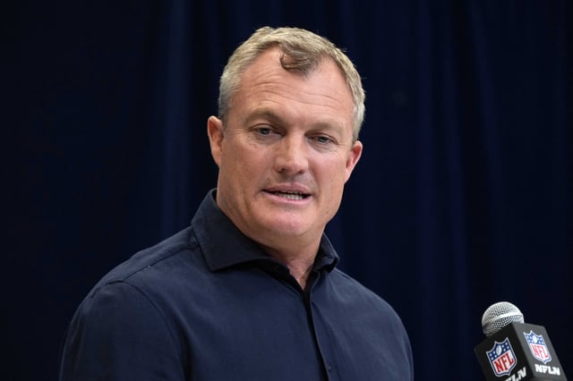 Feb 27, 2025; Indianapolis, IN, USA; San Francisco 49ers general manager John Lynch speaks during the 2025 NFL Scouting Combine at the Indiana Convention Center. Mandatory Credit: Kirby Lee-Imagn Images/File Photo