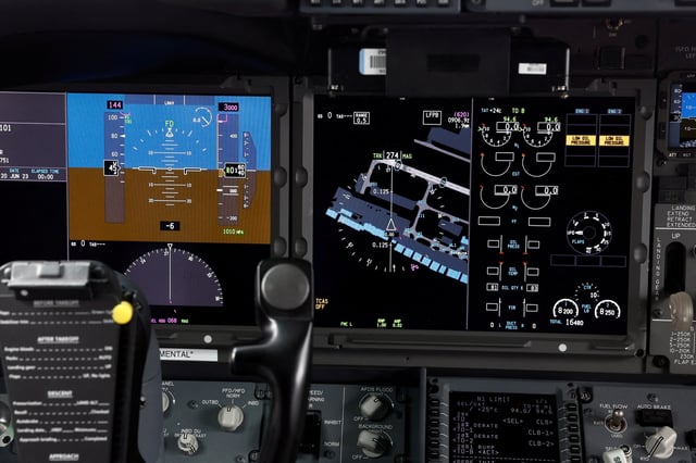 View of flight controls in the cockpit of a Boeing 737-10 Max airliner at the 54th International Paris Air Show at Le Bourget Airport near Paris, France, June 20, 2023. REUTERS/Benoit Tessier/File Photo