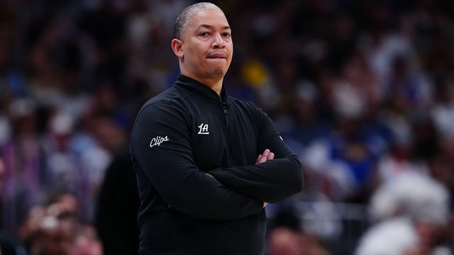 Clippers head coach Tyronn Lue during the third quarter against the Denver Nuggets during game seven of first round for the 2025 NBA Playoffs at Ball Arena