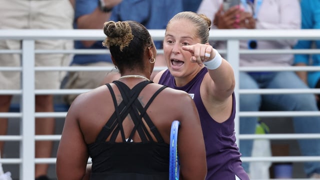 Jelena Ostapenko of Latvia and Taylor Townsend of the USA involved in an on-court altercation.