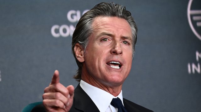 Gavin Newsom speaks during the Milken Institute Global Conference in Beverly Hills, California.