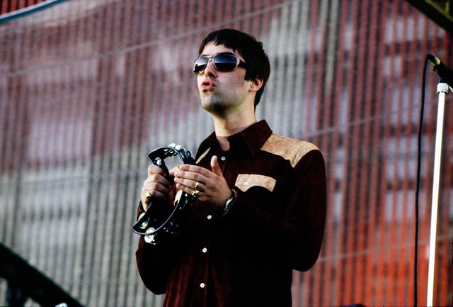 Liam Gallagher performing at the Oakland Coliseum in support of U2 in 1997.