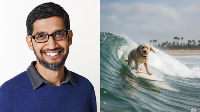 Sundar Pichai showcased Gemini’s new AI photo editor with playful images of his dog Jeffree.