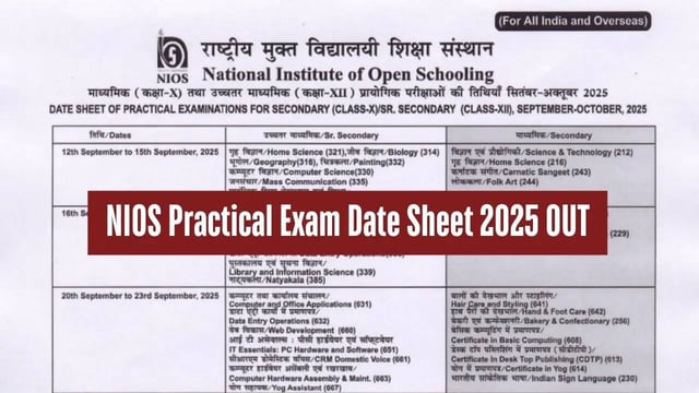 NIOS Practical Exam 2025 Date Sheet Out on sdmis.nios.ac.in