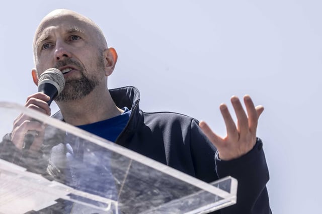 San Francisco District 4 Supervisor Joel Engardio speaks during the grand opening of the Sunset Dunes Park along the former Upper Great Highway in San Francisco, Saturday, April 12, 2025. The Democratic Party took no position on the Sept. 16 recall election, dealing a blow to Engardio.