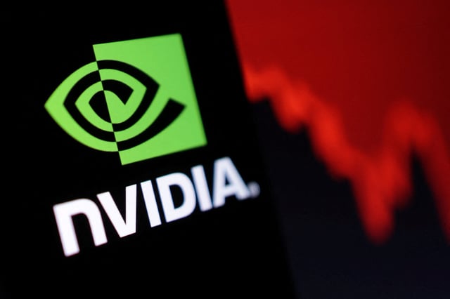 Nvidia logo and decreasing stock graph are seen in this illustration taken, January 27, 2025. REUTERS/Dado Ruvic/Illustration/File Photo