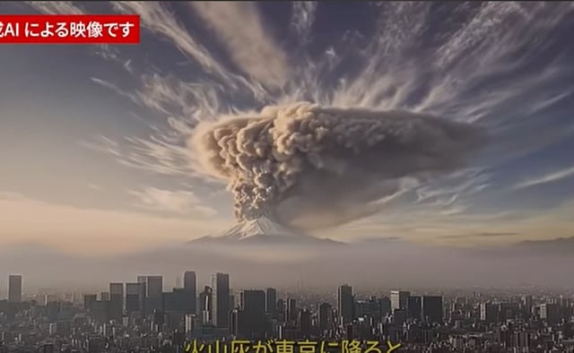 La columna de cenizas que desprendería el Monte Fuji si hiciera erupción (Imagen generada con inteligencia artificial)