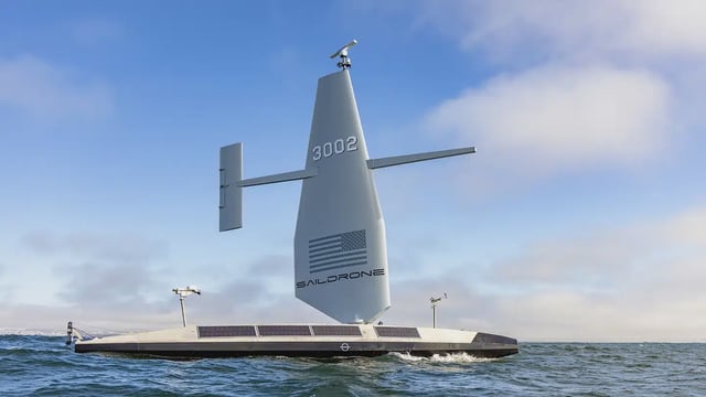 The Saildrone Surveyor is a 20-meter USV capable of long-endurance missions in the open ocean, collecting deep-ocean bathymetry and performing a wide range of maritime domain awareness tasks—from anti-submarine warfare (ASW) to trans-ocean cable route surveys. (Saildrone picture)