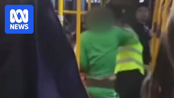 Man in green tracksuit lifts his arm to strike person in yellow vest