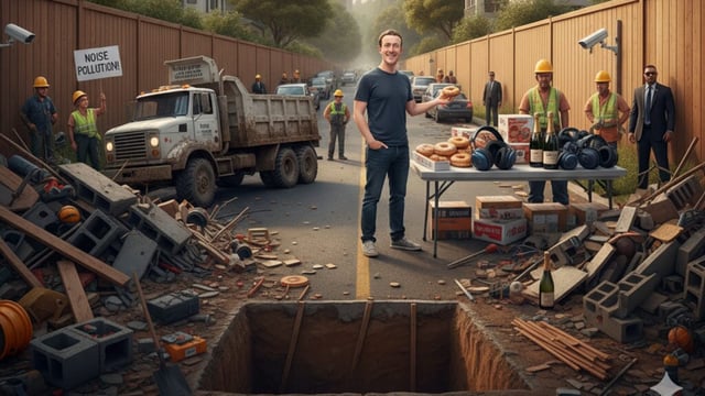 Zuckerberg’s construction in Crescent Park has led to gifts for neighbours, but complaints persist as noise and security concerns remain.