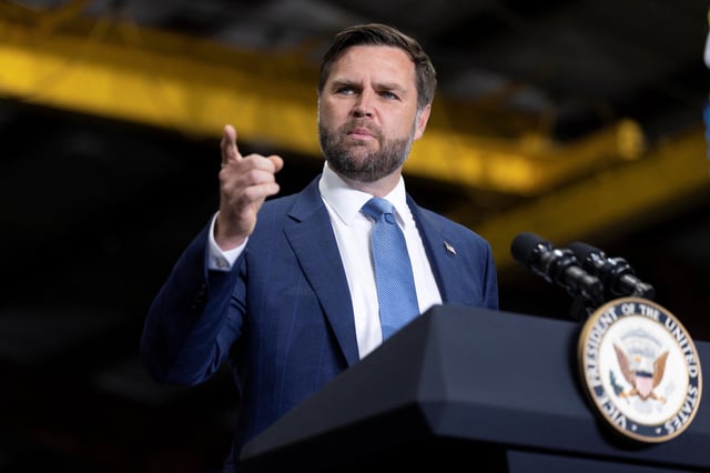 U.S. Vice President JD Vance speaks during a Republican political event about the One Big Beautiful Bill at ALTA Refrigeration in Peachtree City, Georgia, U.S., August 21, 2025.  REUTERS/Alyssa Pointer/File Photo