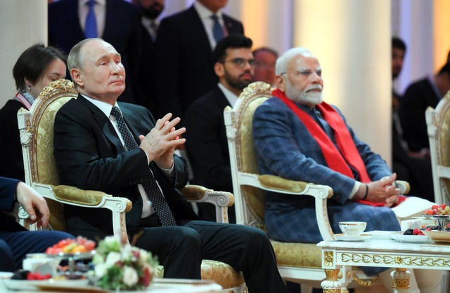 Russian President Vladimir Putin and Indian Prime Minister Narendra Modi attend a concert before an informal dinner on the sidelines of the BRICS Summit in Kazan, Russia October 22, 2024. Aleksey Nikolskyi/BRICS-RUSSIA2024.RU Host Photo Agency via REUTERS ATTENTION EDITORS - THIS IMAGE WAS PROVIDED BY A THIRD PARTY. MANDATORY CREDIT.